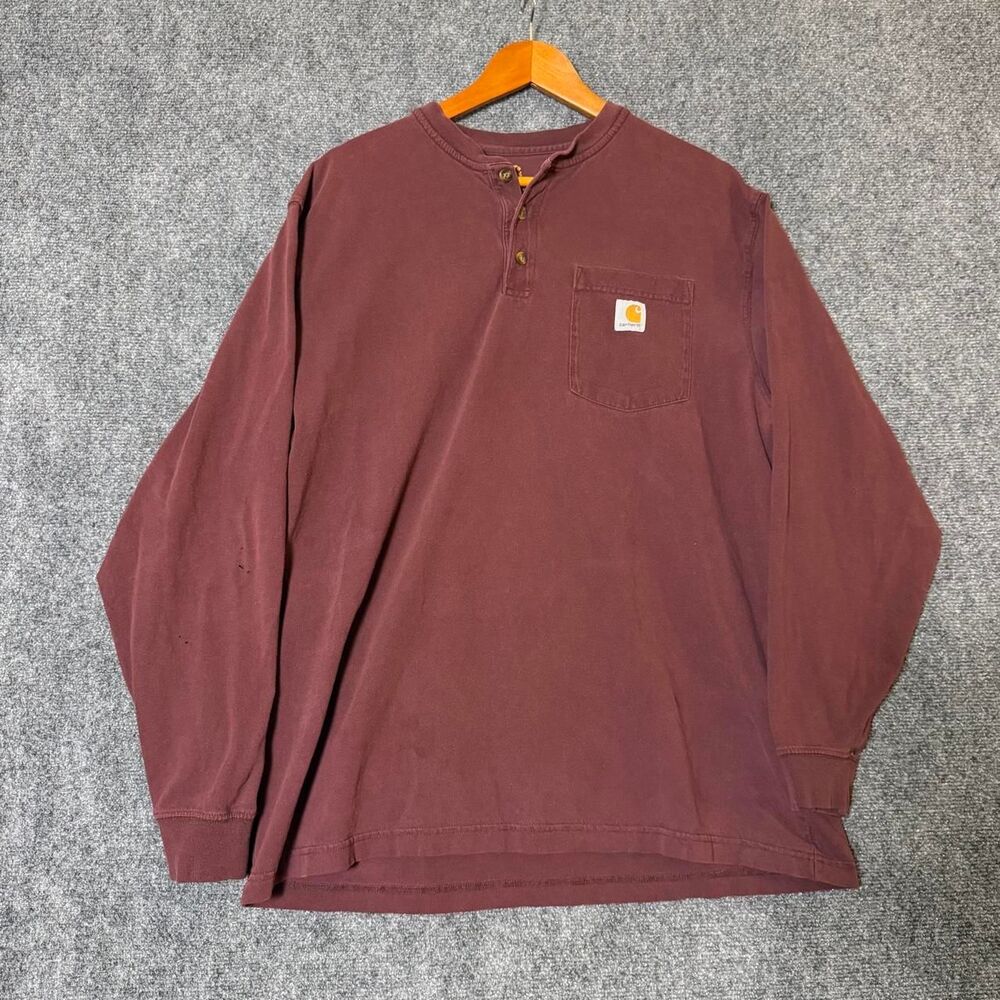 Carhartt Burgundy Long Sleeve Henley Shirt Size Large